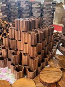 Large Capacity Wooden Pen Holder Desk Organizer, Retro Walnut Wood Pen Cup For Office