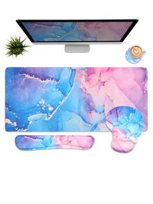 A Set 4pcs Large Ergonomic XXL Marble Desk Mat Set - Extended Gaming Mouse Pad, Keyboard Wrist Rest Support, Coaster - Non-Slip Base, Stitched Edge - Easy Typing, Pain Relief - (35.4*15.7 In) - For Office, Home, Computer, Laptop - Multicolor - View 11
