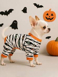 1 Stück süßer Halloween Muster Haustier Pyjama, geeignet für kleine und mittlere Hunde, Jungen und Mädchen, weich und dehnbar, Hundekleidung für Bichon, Yorkshire Terrier und Französische Bulldogge