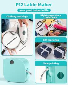 Phomemo P12 Label Maker Machine With 1 Tape, Bluetooth Small Thermal Label Printer With Multiple Templates Mini Label Maker For Home, Kitchen, Organization, Office - Negro - Ver 4