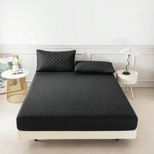 1pc Full-Size Waterproof Bed Sheet, Skin Friendly Quilted Mattress Cover, Room Decoration, 11.02 Inch Deep Pocket Solid Color Square Grid Bedding, Soft And Comfortable Home Essentials, Suitable For Single, Twin, Large, And Extra Large Mattresses, Universal For All Seasons, Autumn Decoration, New Atmosphere Of Home And Life, Machine Washable - Black - View 11