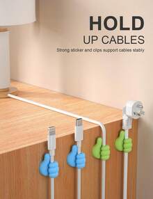 10-Piece Cable Clips - Fun Cord Holder, Silicone Thumb Wall Hooks | For Desk, Wall, Car, Nightstand | Organizes Phone USB Cables, Key Hanger | Random Colors For Office, Dorm And Home Use Cable Organizer Charger Accessories