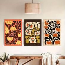 3pcs Vintage Floral Canvas Art Home Decoration, Moisture-Proof Wall Decoration, Suitable For Living Rooms, Bedrooms, Kitchens, Cafes, Bars, Decorations, Dormitories, Home Wall Decoration Optional Wooden Frame - Multicolor - View 2