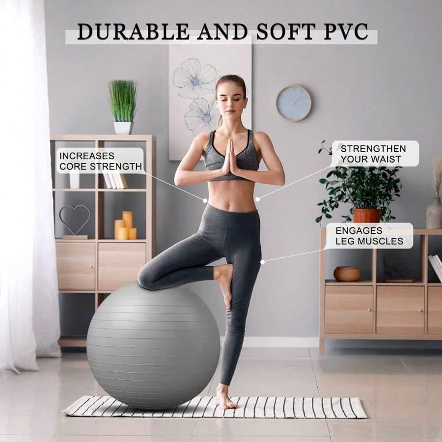 1pc Purple Yoga Ball, Fitness Ball, Therapy Ball, Mini Fitness Ball, Core Ball, 5 Sizes Fitness Ball, Mini Stability Ball, Yoga, Workout, Bending, Core Training And Physical Therapy, Improve Balance, Pregnancy Ball, Physical Therapy, Balance, Stability, Fitness, Office Ball Chair, Smooth Surface - Silver - View 1
