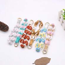 1pc Daisy Flower Cute Polyester Fiber DIY Handmade Wrist Keychain Keyring Phone Lanyard Bag Charm Backpack For School Letter
