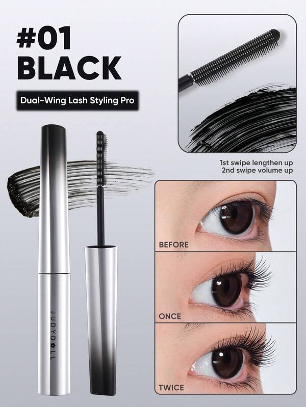 JUDYDOLL [Double-Ailé] Mascara Sérum, Volumisant, Allongeant, Courbant, Waterproof, Résistant aux Bavures, Mascara Séchage Rapide pour Débutants, Fêtes, Festivals de Musique, Rendez-vous