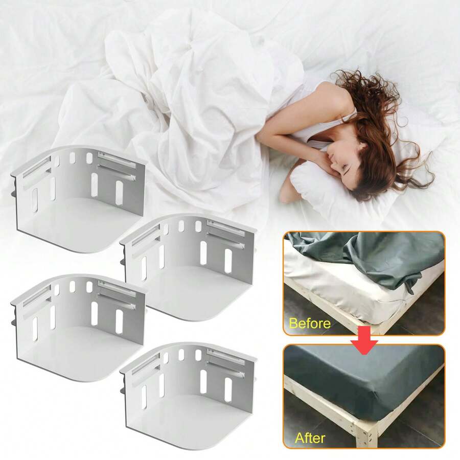 2025 New Lock Sheet Holders Set Of 4, Secure Bed Sheets Firmly In Place For No More Loose Sheets, Fits All Sheet Sizes, Easy One-Time Installation(White & Gray) - 白色 - 查看 1