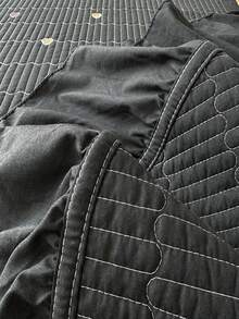 3件套花卉刺绣床上用品套装，绗缝毯和枕套，空调被毯 - 黑色 - 查看 10