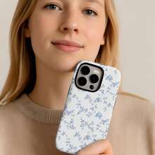 白色蓝色花卉时尚手机壳，蓝白花卉中国风手机壳，兼容 17 Air、17 Pro Max、16 Pro、15、14 Plus、13、12 Pro、11，春季礼物 - 淺藍色 - 查看 2