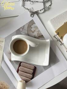 1 Set Asymmetrical Wavy Ceramic Cup & Saucer, Unique Personalized, Free Style Coffee Cup & Saucer Set, American Afternoon Tea Dessert Cup & Saucer Set, Minimalist High Aesthetics Practical Gift, Suitable For Restaurant, Living Room, Gift Giving, Cafe - White - View 8