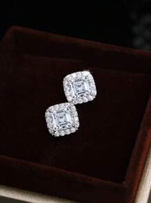 2只装立方氧化锆耳钉，方形水钻耳环，嘻哈风饰品，周年纪念/生日/情人节的理想礼物