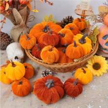 6 件人造仿天鹅绒天鹅绒模拟蔬菜泡沫面料南瓜装饰，适用于秋季家居装饰，各种家用天鹅绒南瓜仿制品，人造秋季餐桌装饰，可重复使用的感恩节和秋季餐桌中心装饰