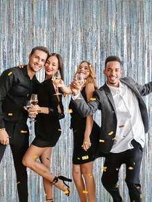 2 件派对背景流苏窗帘，金属箔流苏窗帘，背景墙流苏，黑色、白色、金色、银色、红色、粉色、绿色、玫瑰金、紫色、蓝色流苏窗帘，适用于婚礼、生日、毕业典礼和单身派对的背景装饰。 - 彩色 - 查看 10