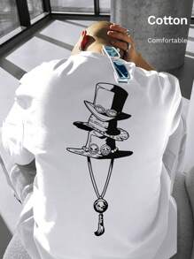 纯棉男士T恤，海贼王路飞、萨博、艾斯主题图案T恤，春夏季新款男士运动装，时尚柔软透气男士短袖上衣。 - 白色 - 查看 1