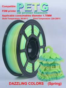 MXLX PETG 3D Printer Filament, 1.75mm, 1kg (2.2 Lbs), High-Precision, Strong, Odorless, Fluid, Moisture-Resistant 3D Printing Filament, Available In A Variety Of Rainbow Colors.