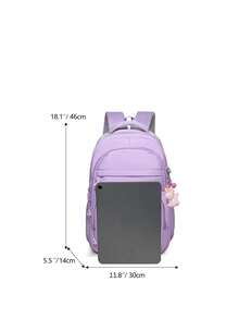 Large Capacity Lightweight Fashion Student Backpack For Middle/High School, Comes With Accessory Charm - Mauve Purple - View 6