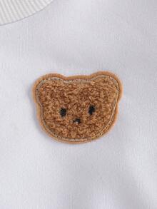 2pcs Baby Boy/Girl Casual Cute Cartoon Bear Embroidered Patch Sweatshirt And Pants Set, Comfortable - Multicolor - View 4