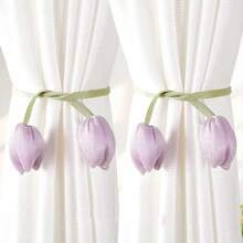 قطعتان من أربطة الستائر الأنيقة والبسيطة ذات التصميم الزهري، أربطة ستائر بتصميم زهرة التوليب، حبال ستائر، ديكورات، أشرطة ستائر غرفة المعيشة الجديدة، أربطة ستائر منسوجة، أشرطة ديكورية للستائر