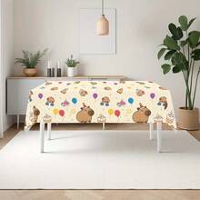 1/2/3 Packs Capybara Party Theme Tablecloth 106.68x180.34cm - Cute Animal Pattern With Balloons And Hats, Durable Plastic Material Suitable For Birthday, Christmas, New Year Decoration, Fun Design, Easy Maintenance, Holiday Decor, Lightweight Material, Dining Table Cover