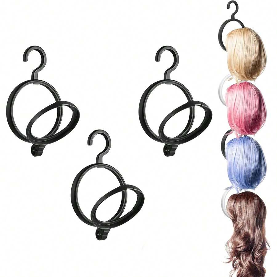 3 PCS Hanging Wig Stand Foldable Holder Portable Collapsible Rack For Multiple Wigs Or Hats Holder Wig Stand Display Tool (Black)
