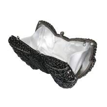 Bolso de mano de noche de lujo con forma de lazo para mujer, con brillantes diamantes de imitación, para banquete - Negro - Ver 6