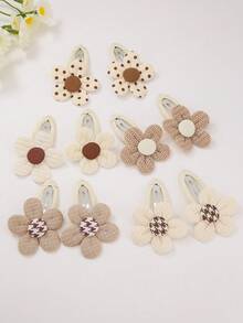 10pcs/Set Teen Girls' Faux Fabric Polka Dot & Flower Hair Clips, Beige, Suitable For Beach, Travel, Photography, DIY Decoration, Won't Damage Hair, Daily Use - Multicolor - View 3