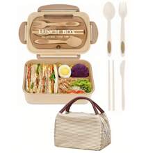 1pc 1200ml Adult Bento Box With Utensils And Leak-Proof Lid, 3-Compartment Lunch Container School Supplies,Back To School(Tableware, Lunch Boxes, And Storage Bags Can Be Selected For Purchase)