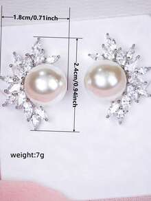 1 Pair Luxury Cubic Zirconia & Faux Pearl Stud Earrings For Women For Wedding Engagement Anniversary Party Jewelry Valentine's Day Gift - 1# - View 9