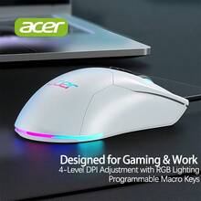 Acer 滑鼠OMW210 超低零延遲 人體工學宏編程 防汗紋側翼 電競遊戲有線滑鼠 持久競技套裝 白色 - 白色 - 查看 1