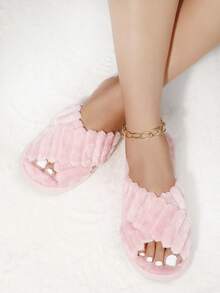 Damen Mode Herbst/Winter Kreuz-Kreuz Flauschige Kunstfell Weiche Sohle Hausschuhe, bequeme leise Schlafzimmer Hausschuhe in Pink