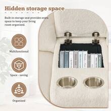 91" L Shaped Sofa With Storage Console, Plush Cloud Couch With Cup Holder And Hiden Storage Compartment, Soft Teddy Fabric 3-Seater Sectional Couch For Living Room & Apartment - 米色 - 查看 5