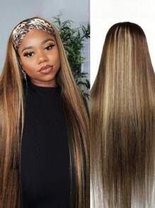 Straight Headband Wigs Highlighted Human Hair Machine Made Wig For Beginners Highlight Color