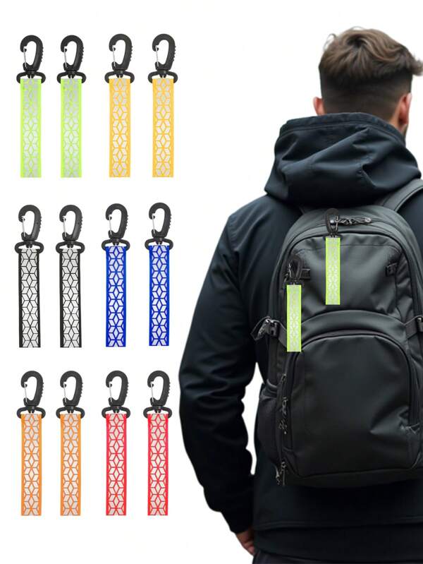 2 chaveiros refletivos, alta visibilidade no escuro, tiras de tecido para uso noturno, fita durável e dupla face para esportes ao ar livre, corrida, ciclismo