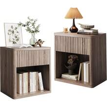 Dragonpad Fluted Nightstand Set Of 2 With Drawers, Modern Bedside Table For Bedroom, Living Room And Offices, Large End Table With Storage, Easy Assembly,Light Walnut - Walnut - View 1