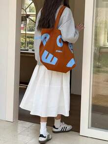 1 件粉色和红色圣诞主题礼品袋，印花单肩帆布购物袋 - 棕色 - 查看 6