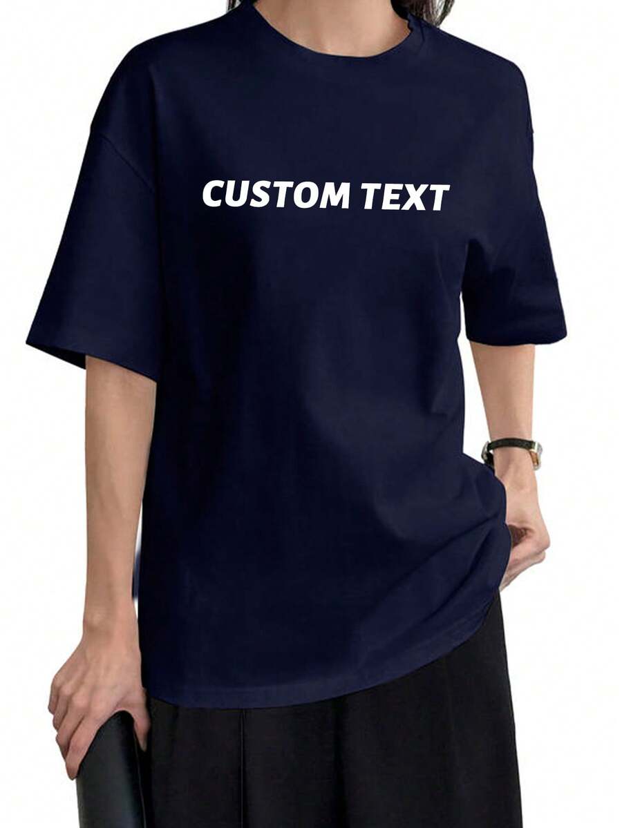 Customize Women's Short-Sleeved Shirts And T-Shirts, Add Your Own Text (Famous Quotes/Special Sentences/Funny Sentences/Names/Slogans, Etc.), Choose Your Favorite Colors And Fonts, Design Your Own Personalized Printed T-Shirt As A Gift For Your Girlfriend, Custom Shirts, Women's Football Shirts, Personalized Gifts, Design Your Own Personalized Printed T-Shirt As A Gift For Your Girlfriend, Couple Date Shirts, Etc., Suitable For Anniversaries, Valentine's Day, Mother's Day, Birthdays, Holidays, Etc. Comfortable And Casual, Custom Couple Shirts, Women's Tops, Custom Pattern Tops, Women's Short-Sleeved T-Shirts, Halloween Gifts, Unique Gifts, Thoughtful Gifts, Daily Wear, Travel, Fitness - Màu xanh hải quân - Xem 1
