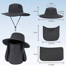 Sombrero de Sol para Hombre, Gorro Pescador Ajustable con Protección UPF 50+, Sombrero con Asa Ancha y Máscara Desmontable para Cara y Cuello,Sombrero de Pesca, Gorra para Sol con Protección Solar UPF 50 Gorro de Pesca con Cubierta Facial Extraíble y Solapa para Cuello, Sombrero Tipo Pescador de Ala Ancha para Pesca Senderismo Hombre Mujer - Negro - Ver 4