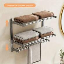 [1pc Stainless Steel Towel Rack] Musurjoy Stainless Steel Towel Rack, Casual Style Wall Mounted, Chrome Finish, Multi-Layer, No Drill Installation, Strong Load-Bearing For Bathroom Kitchen Storage, Compatible With Various Wall Surfaces, Towel Racks - Multicolor - View 6