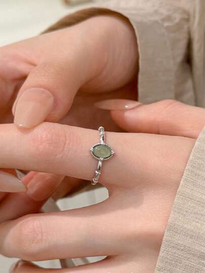 BALMORA 1 Pieza Anillo de Jaspe en Forma de Elipse de Plata de Ley 925 Vintage para Niña/Mujer/Novia/Madre, Regalo Retro para Fiesta, Cita, Uso Diario y Cumpleaños