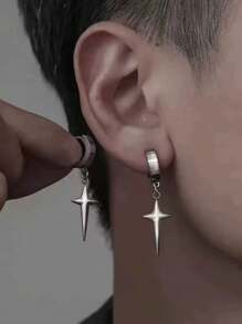 1 对时尚十字架和星星耳钉，适合男士日常佩戴 - 銀色 - 查看 1