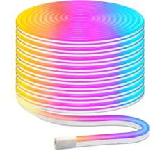 49.2 英尺 RGB LED 霓虹灯绳，RGB 灯，LED 灯带带遥控器户外 RGB 霓虹灯防水，音乐同步 LED 灯带，智能变色 DIY 模式霓虹灯柔性 LED 灯适用于卧室、室内、室外、游戏室装饰 - 彩色 - 查看 2