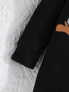 Mono de manga larga para bebé con diseño de parche con lindo estampado de koala, mono para bebé fácil de usar con gorro - Negro - Ver 5