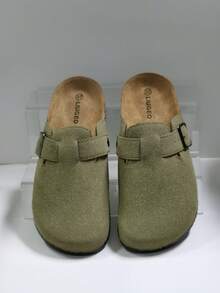 休闲男士沙滩鞋木拖鞋一脚蹬凉鞋夏季男女通用软木木屐办公室休闲闭趾拖鞋，加大码 - 卡其色 - 查看 2