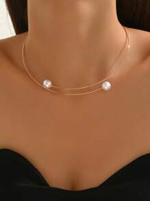 1pc Faux Pearl Choker Necklace In Vacation Style - Yellow Gold - View 7