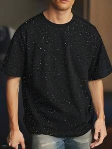 GRDR Męska chłodząca, oddychająca, odprowadzająca wilgoć, błyszcząca koszulka z krótkim rękawem i nadrukiem w gwiazdy - Czarne - Zobacz 1