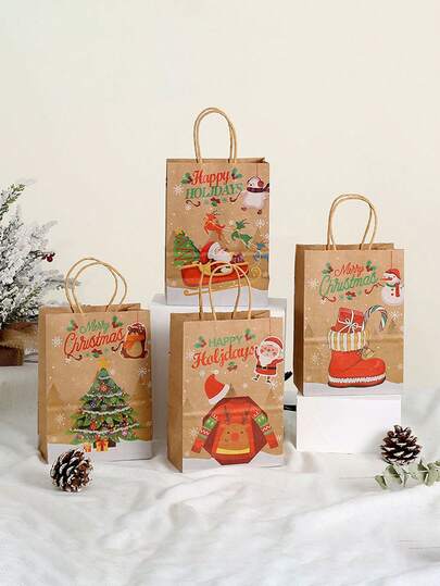 1 Stück Weihnachtsgeschenktüte, Kraftpapier Geschenktüte mit Griff, braune Weihnachtspapiertüte, braune Kraftpapier Großeinkaufstüte für Hochzeit, Party, Geschenke und Partyzubehör