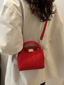 Mini bolso de hombro cruzado de color sólido y moderno con cierre metálico, bolso minimalista con múltiples bolsillos, adecuado para ir de compras, llevar la cartera, para mujeres jóvenes, e - Rojo 2 - Ver 6