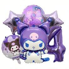 6Pcs/Set Sanrio Purple Coulomi Theme Purple Number 123456789 Birthday Party Balloon Decoration Set Room Layout