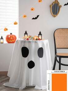 1pc Halloween Party Tablecloth, Solid Color Spooky Ghost Creative Coffee Table Cloth, Cute Ghost Face Dining Table Decor Suitable For Holiday Gatherings, Party Atmosphere Decoration, Essential For Halloween - White - View 10