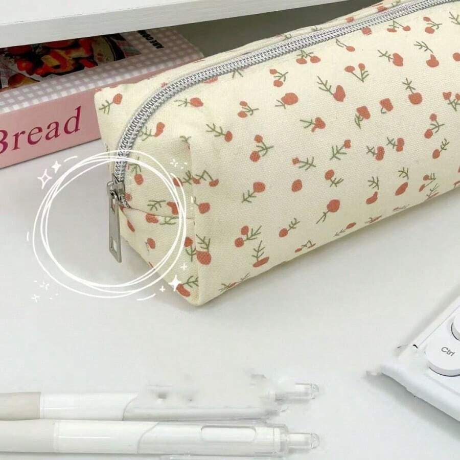 Estuche para lápices con estampado floral diminuto, bolsa organizadora de escritorio, bolsa cosmética de estilo pastoril para estudiantes
